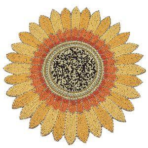 Shabby Chic Beaded Sunflower Placemat Centerpiece Fall Thanksgiving Decor NEW